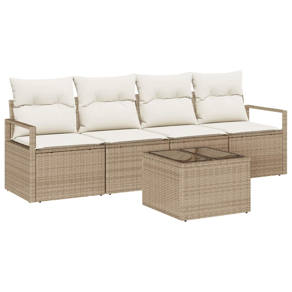 Set di divani 5 pz 4-Numero di posti Beige e Crema polyrattan