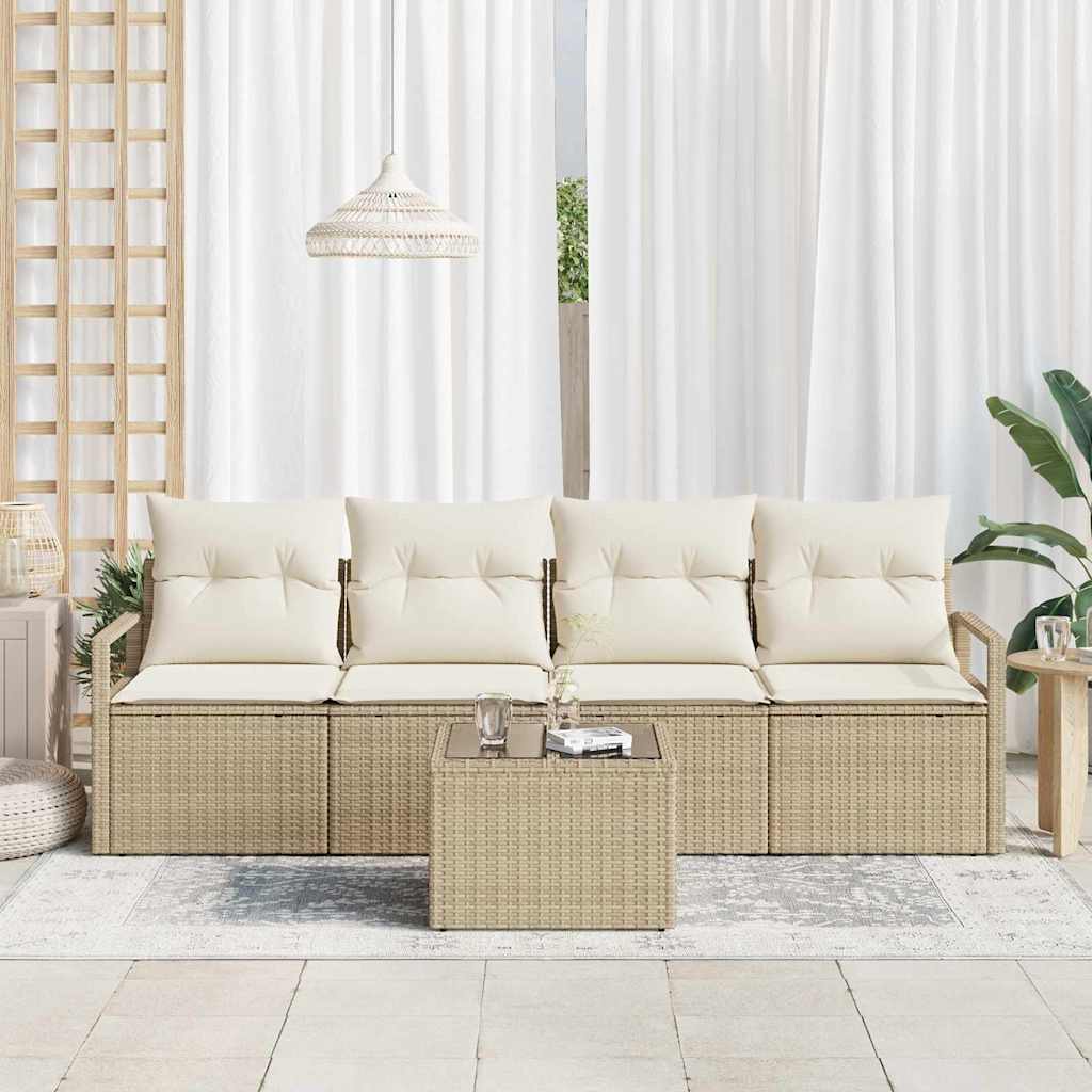 Set di divani 5 pz 4-Numero di posti Beige e Crema polyrattan