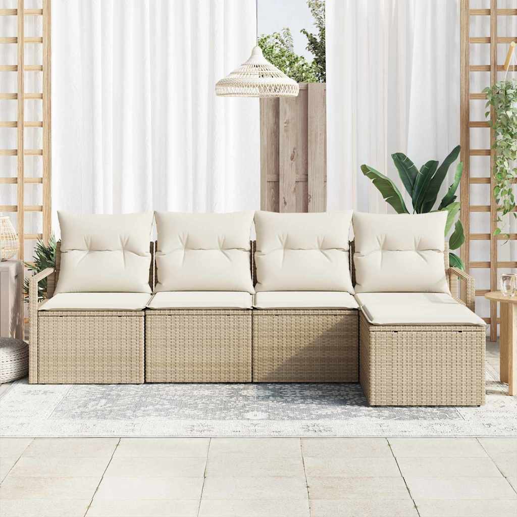 Set di divani 5 pz Beige e Crema polyrattan