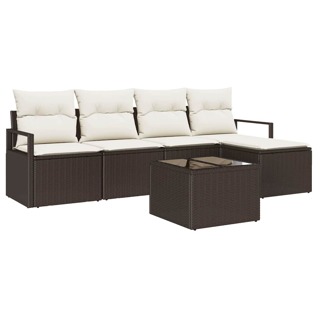Set di divani 6 pz Marrone e Crema polyrattan