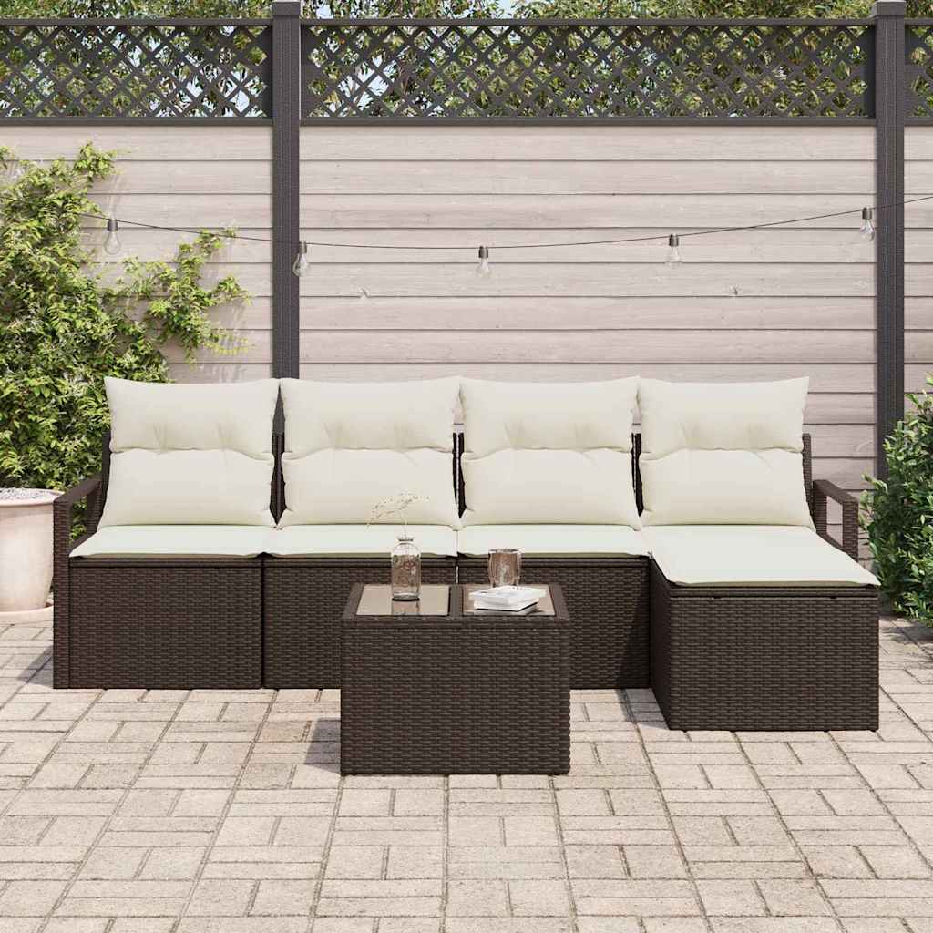 Set di divani 6 pz Marrone e Crema polyrattan
