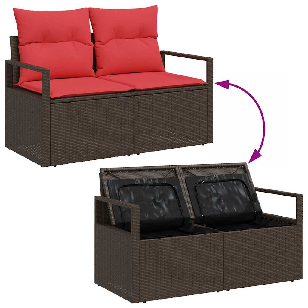 Set di divani 6 pz Marrone e Rosso polyrattan