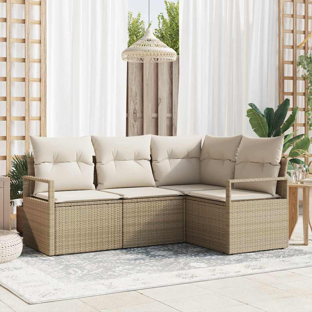 Set di divani 4 pz Beige e Crema polyrattan