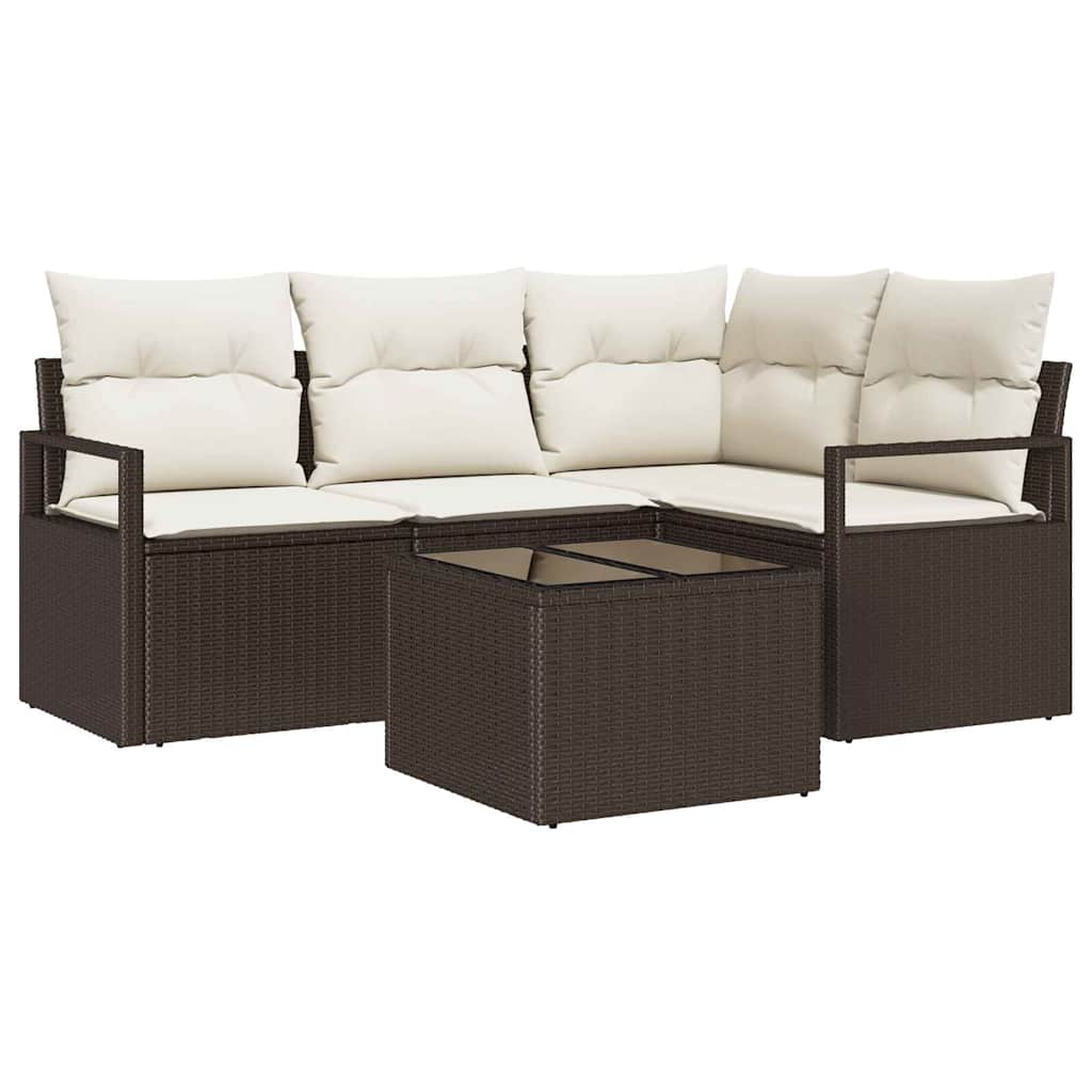 Set di divani 5 pz Marrone e Crema polyrattan