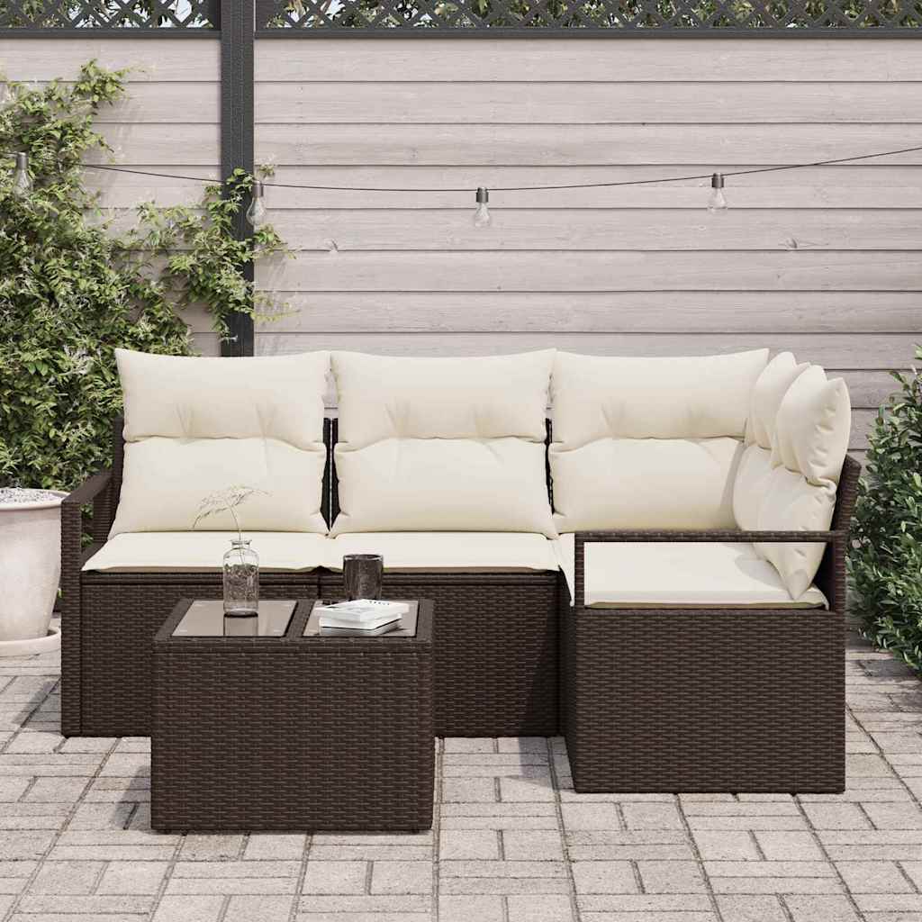 Set di divani 5 pz Marrone e Crema polyrattan