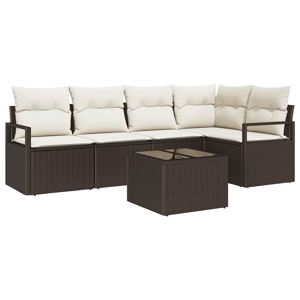 Set Divano da Giardino 6 pz Marrone e Crema polyrattan