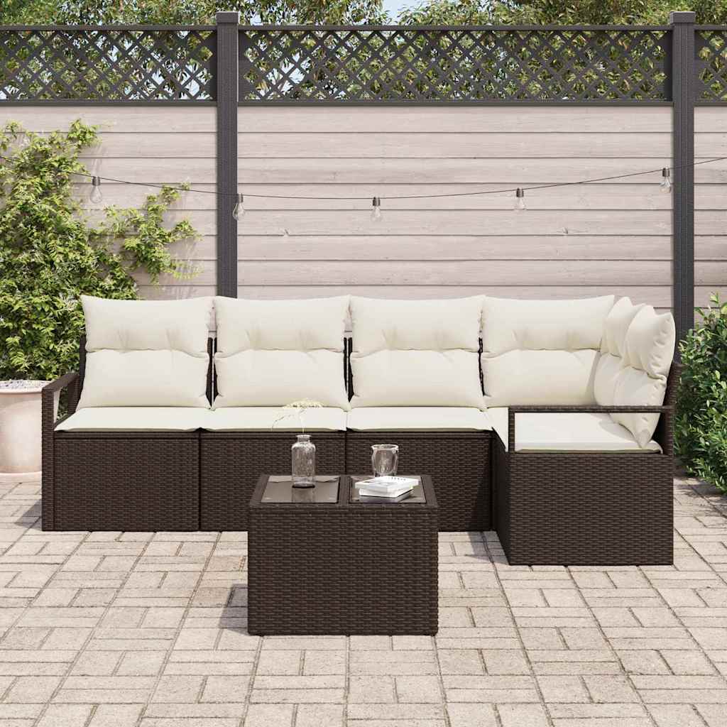 Set Divano da Giardino 6 pz Marrone e Crema polyrattan