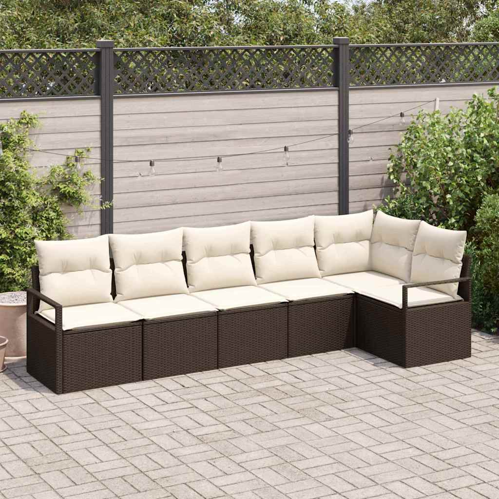 Set Divano da Giardino 6 pz Marrone e bianco polyrattan