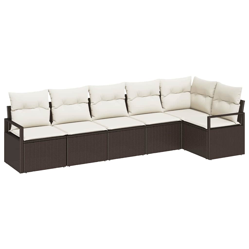 Set Divano da Giardino 6 pz Marrone e bianco polyrattan