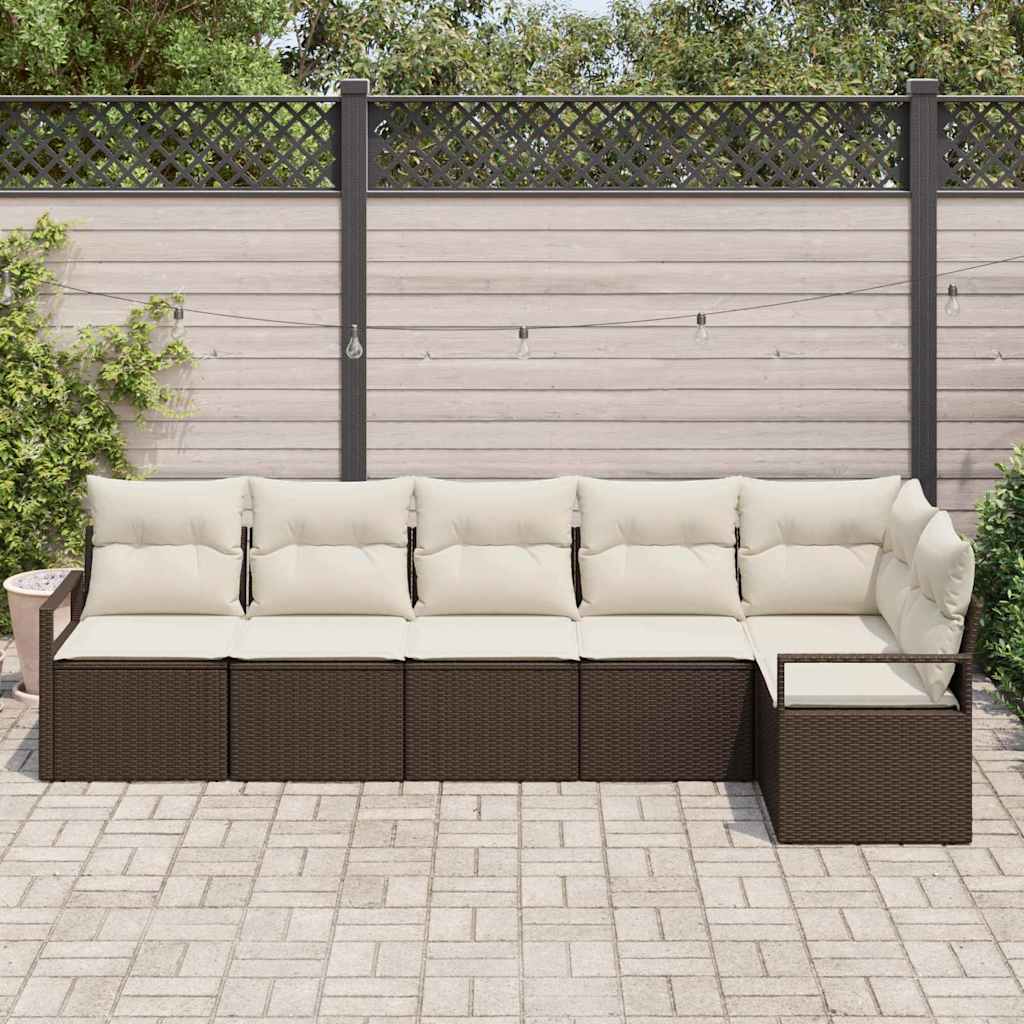 Set Divano da Giardino 6 pz Marrone e bianco polyrattan