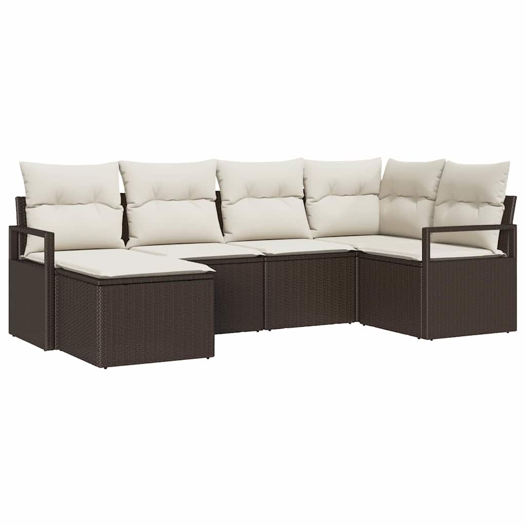Set di divani 6 pz Marrone e Crema polyrattan