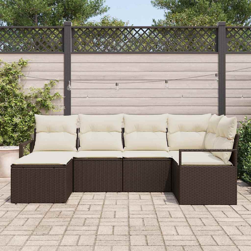 Set di divani 6 pz Marrone e Crema polyrattan