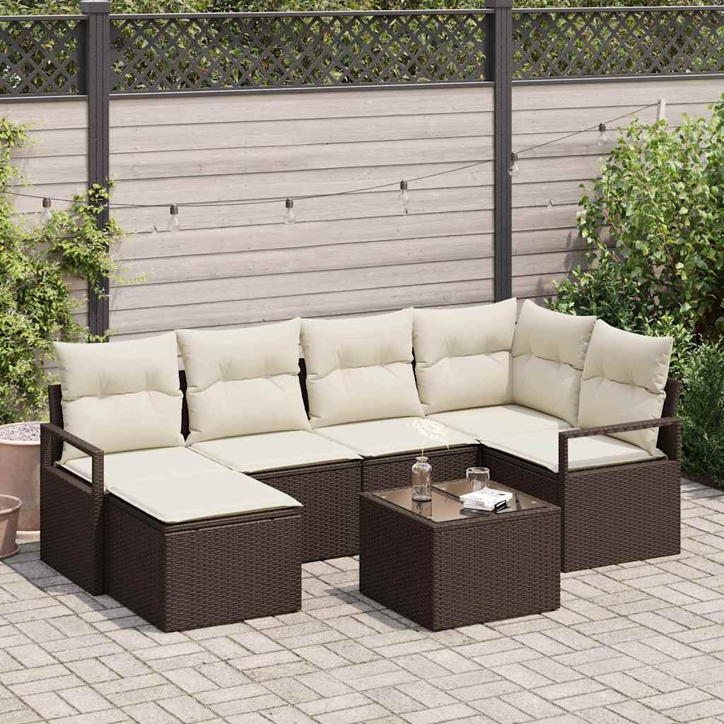 Set di divani 7 pz Marrone e Crema polyrattan