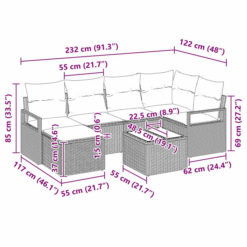 Set di divani 7 pz Marrone e Crema polyrattan