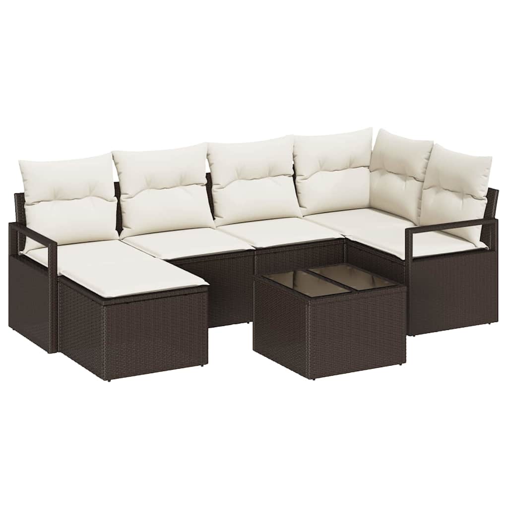 Set di divani 7 pz Marrone e Crema polyrattan