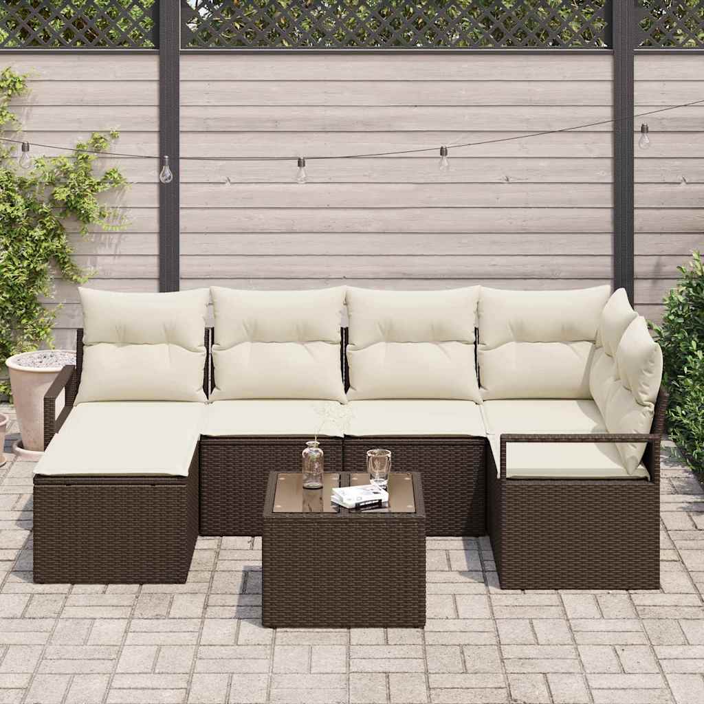 Set di divani 7 pz Marrone e Crema polyrattan