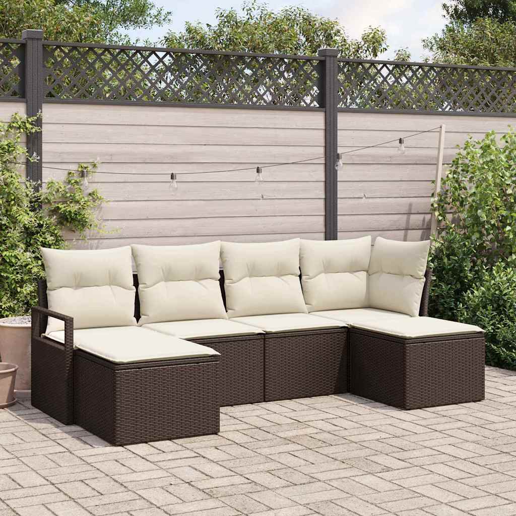 Set di divani 6 pz Marrone e Crema polyrattan