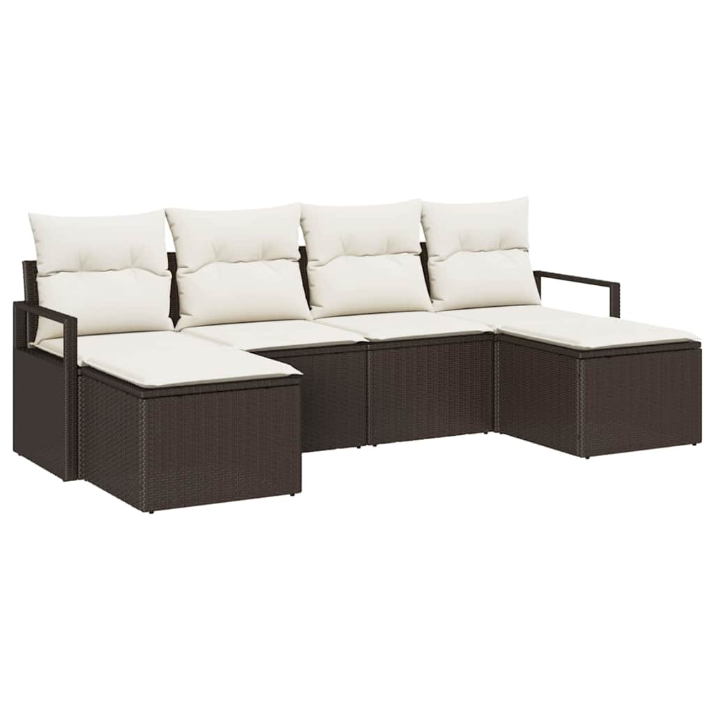 Set di divani 6 pz Marrone e Crema polyrattan