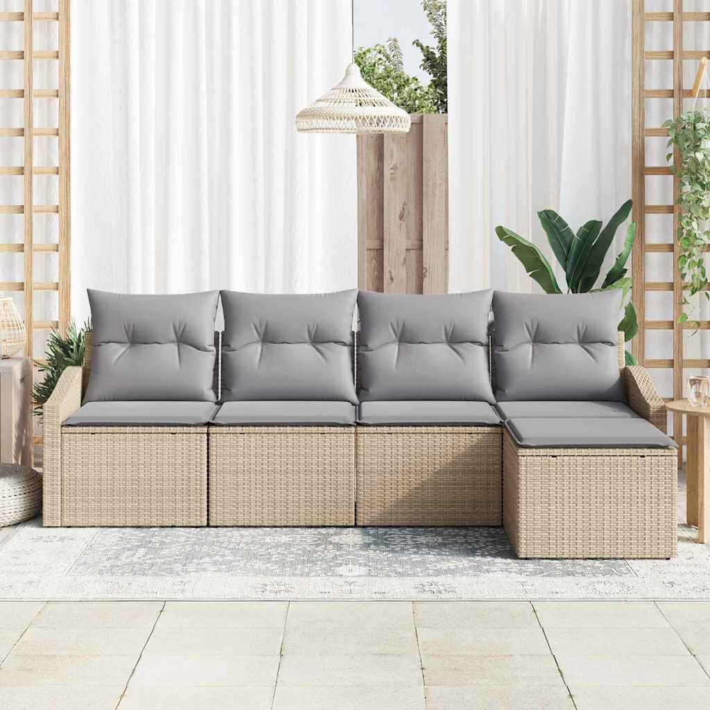Set di divani 5 pz Beige e Grigio Chiaro polyrattan