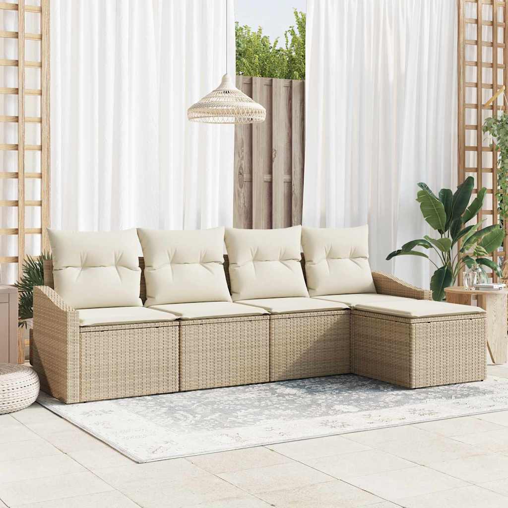Set di divani 5 pz Beige e Crema polyrattan