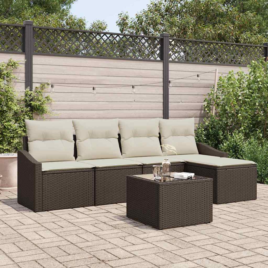 Set di divani 6 pz Marrone e Crema polyrattan