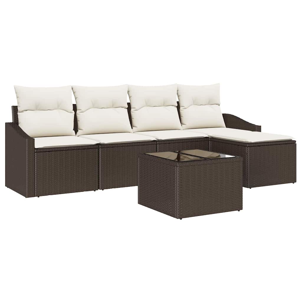 Set di divani 6 pz Marrone e Crema polyrattan