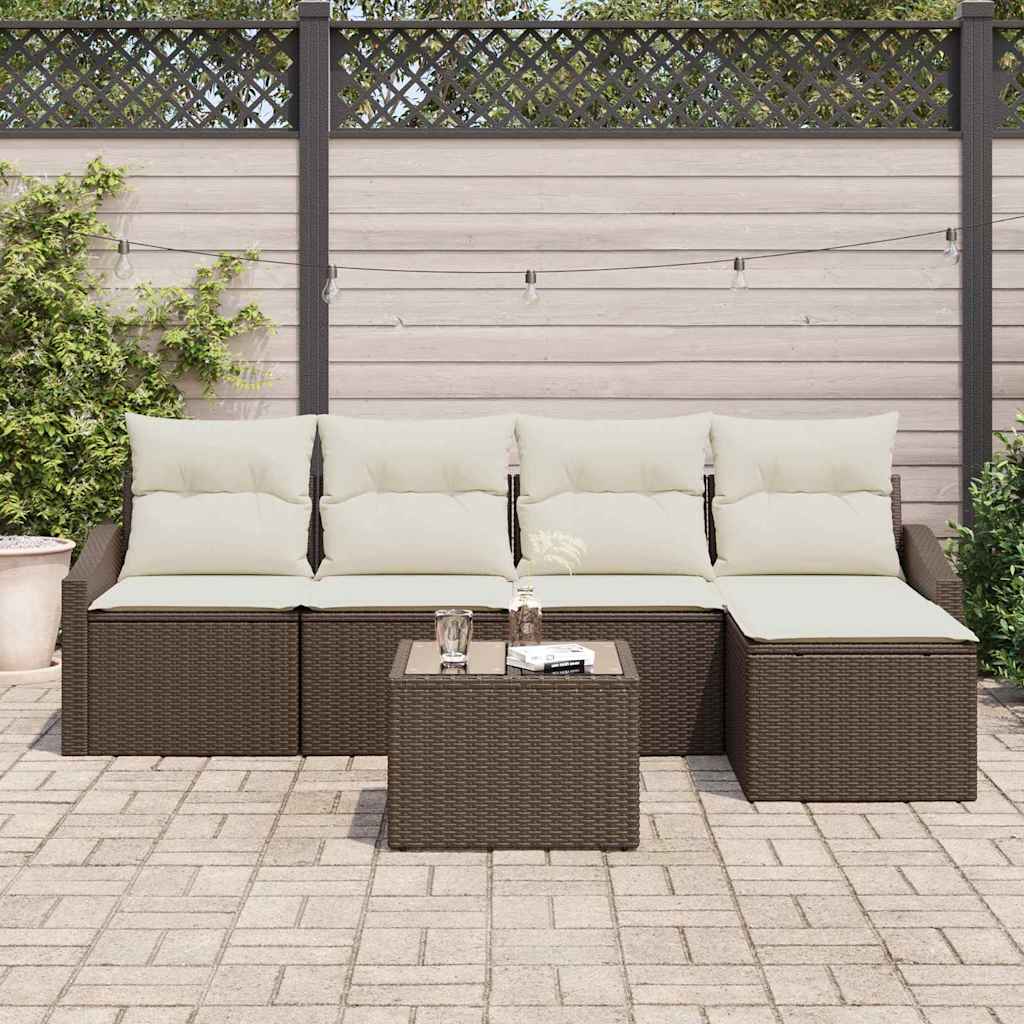 Set di divani 6 pz Marrone e Crema polyrattan