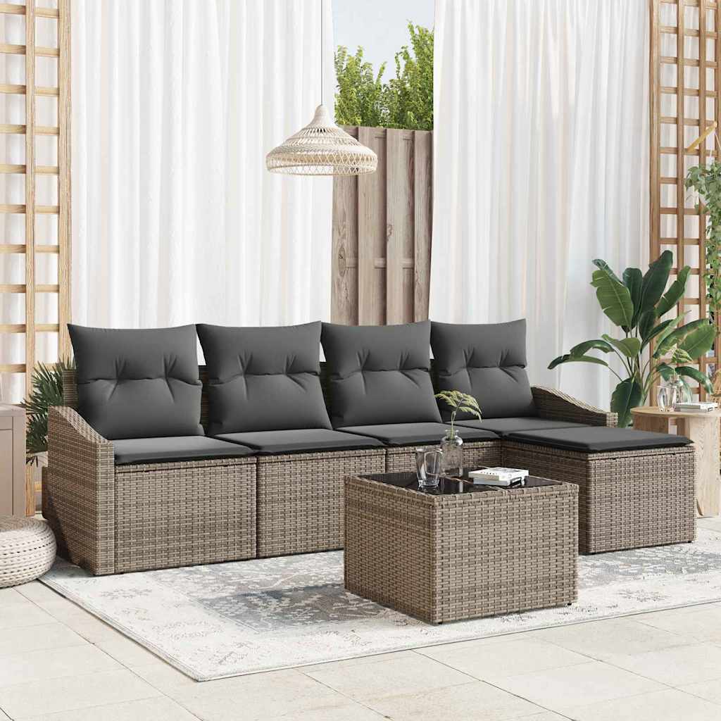 Set di divani 6 pz Grigio chiaro polyrattan