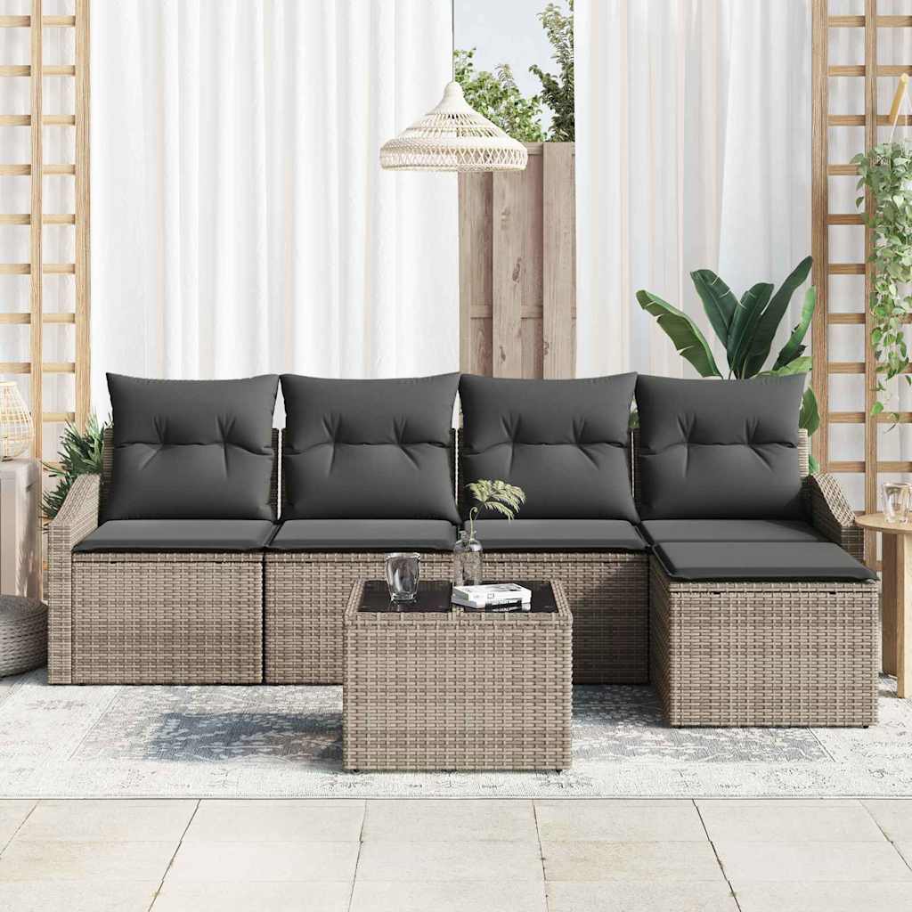 Set di divani 6 pz Grigio chiaro polyrattan