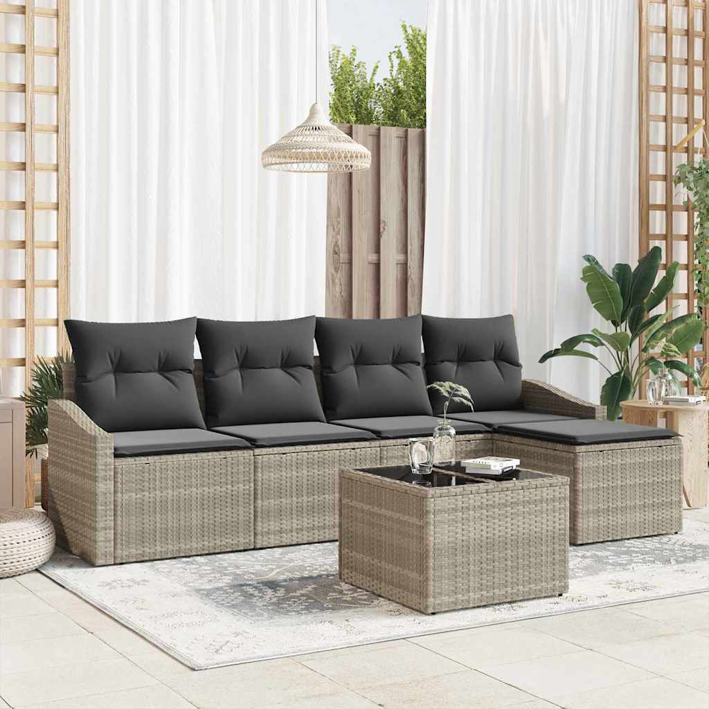 Set di divani 6 pz Grigio chiaro polyrattan