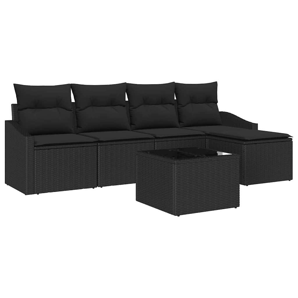 Set di divani 6 pz Nero polyrattan