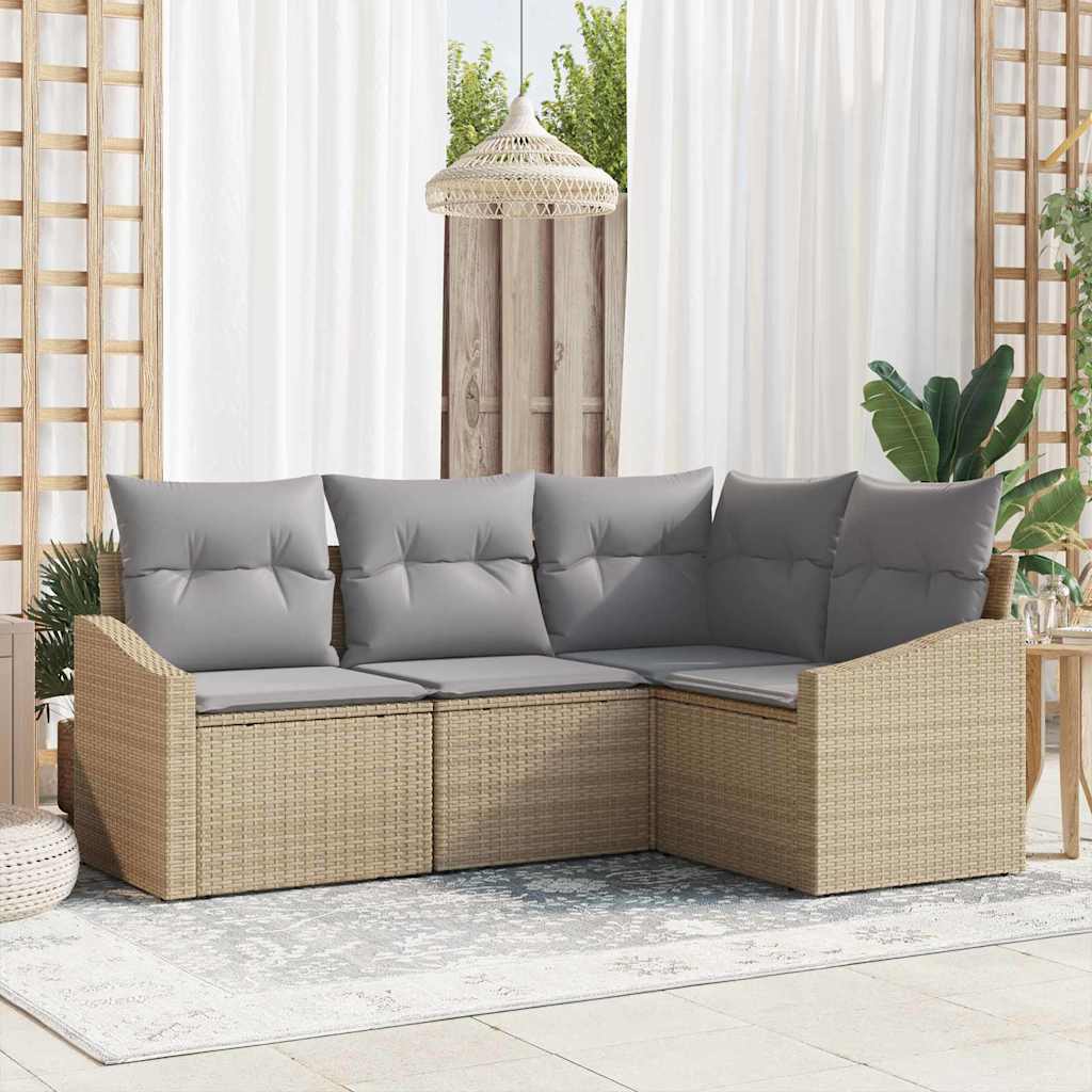 Set Divano da Giardino 4 pz Beige e Grigio Chiaro polyrattan