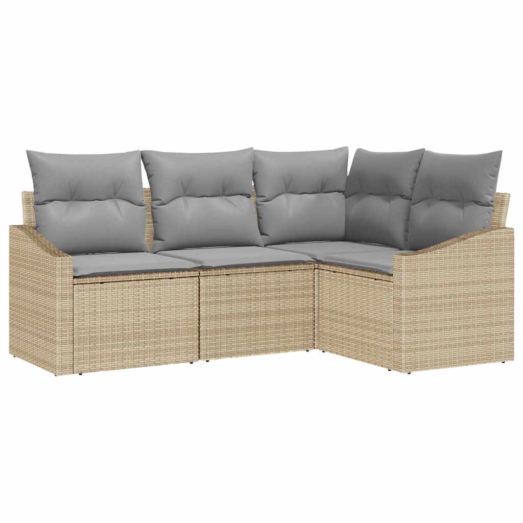 Set Divano da Giardino 4 pz Beige e Grigio Chiaro polyrattan