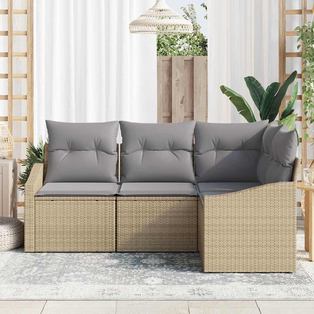 Set Divano da Giardino 4 pz Beige e Grigio Chiaro polyrattan