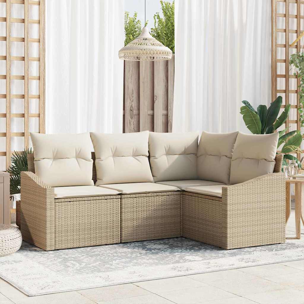 Set Divano da Giardino 4 pz Beige e Bianco polyrattan