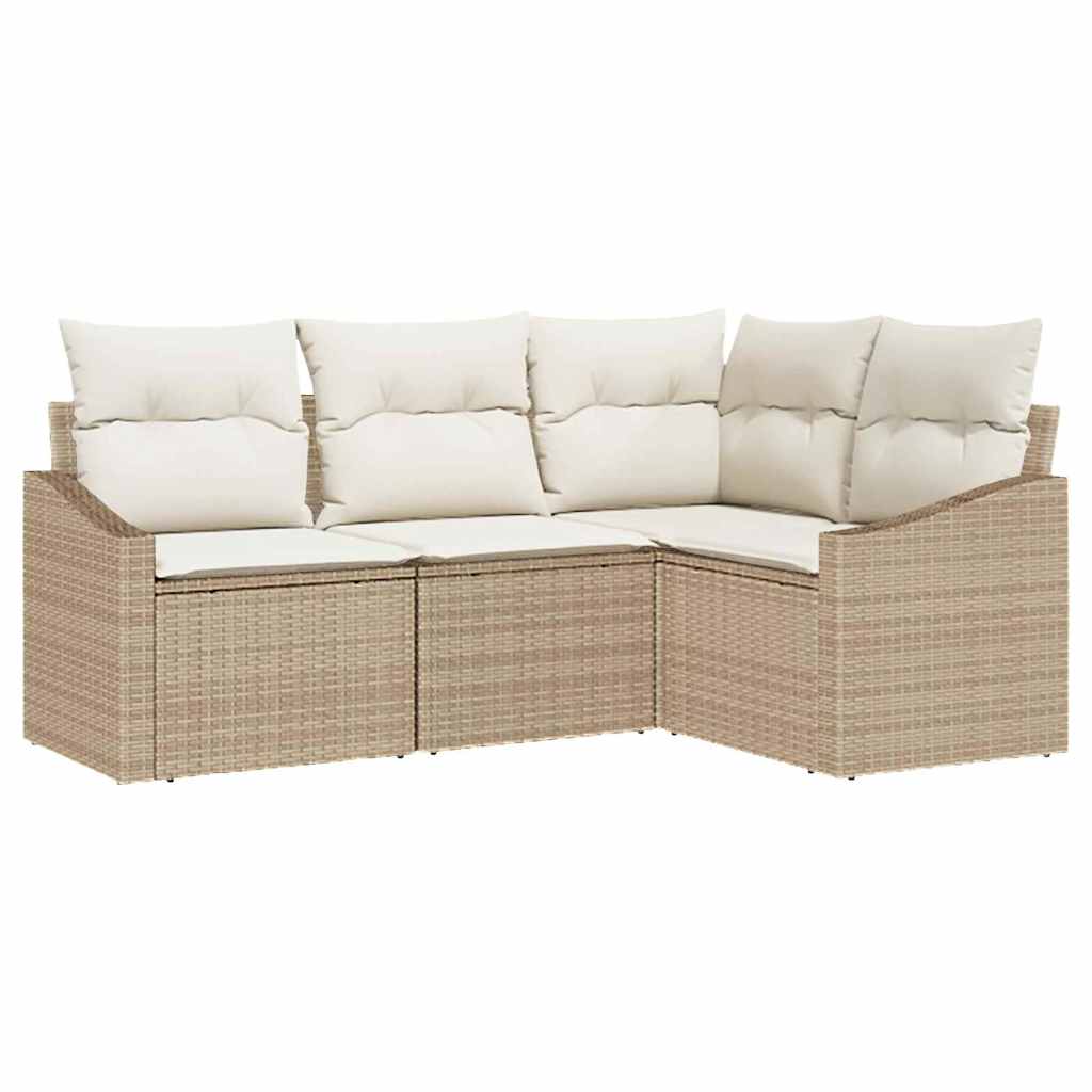 Set Divano da Giardino 4 pz Beige e Bianco polyrattan
