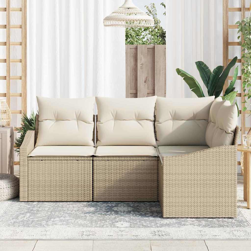 Set Divano da Giardino 4 pz Beige e Bianco polyrattan