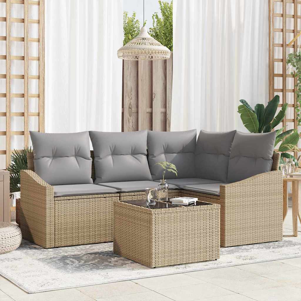 Set Divano da Giardino 5 pz Beige e Grigio Chiaro polyrattan