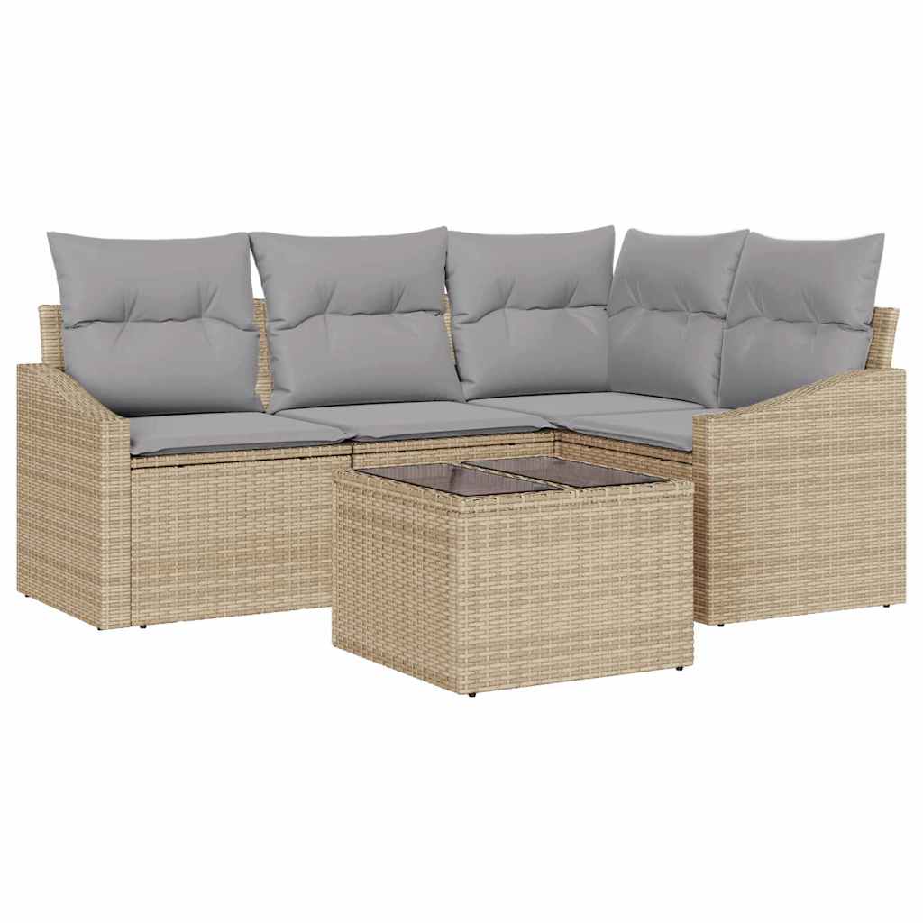 Set Divano da Giardino 5 pz Beige e Grigio Chiaro polyrattan