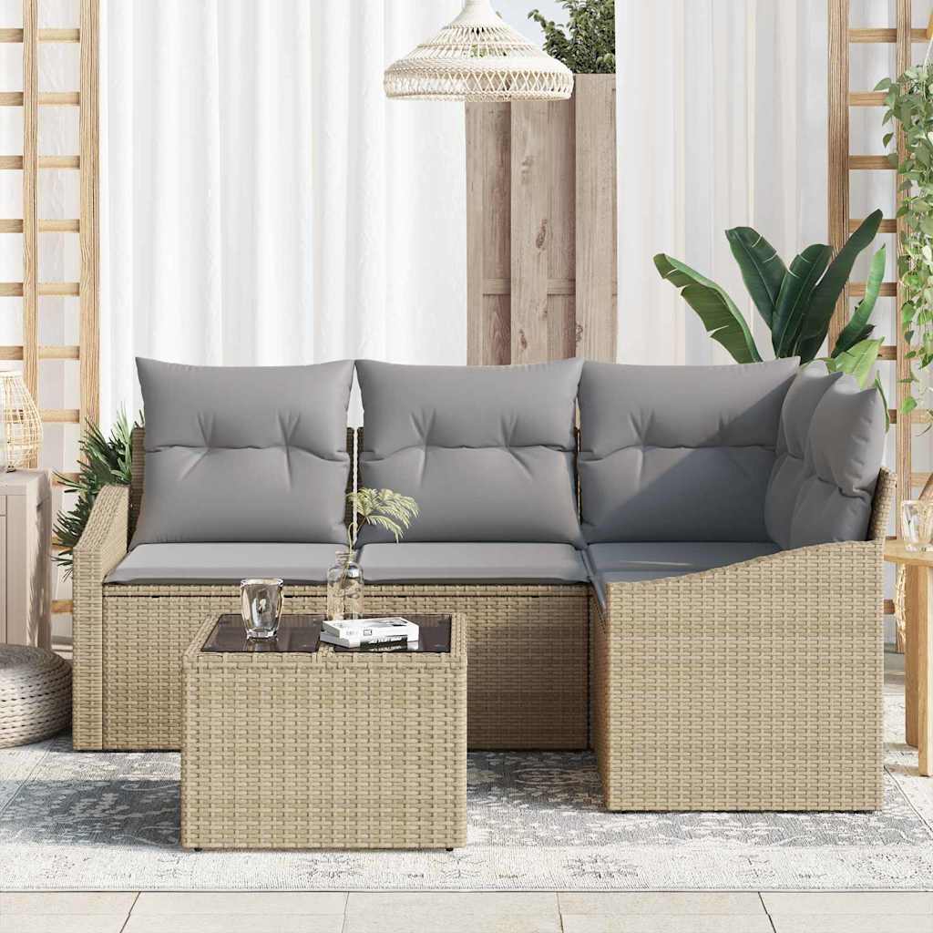 Set Divano da Giardino 5 pz Beige e Grigio Chiaro polyrattan