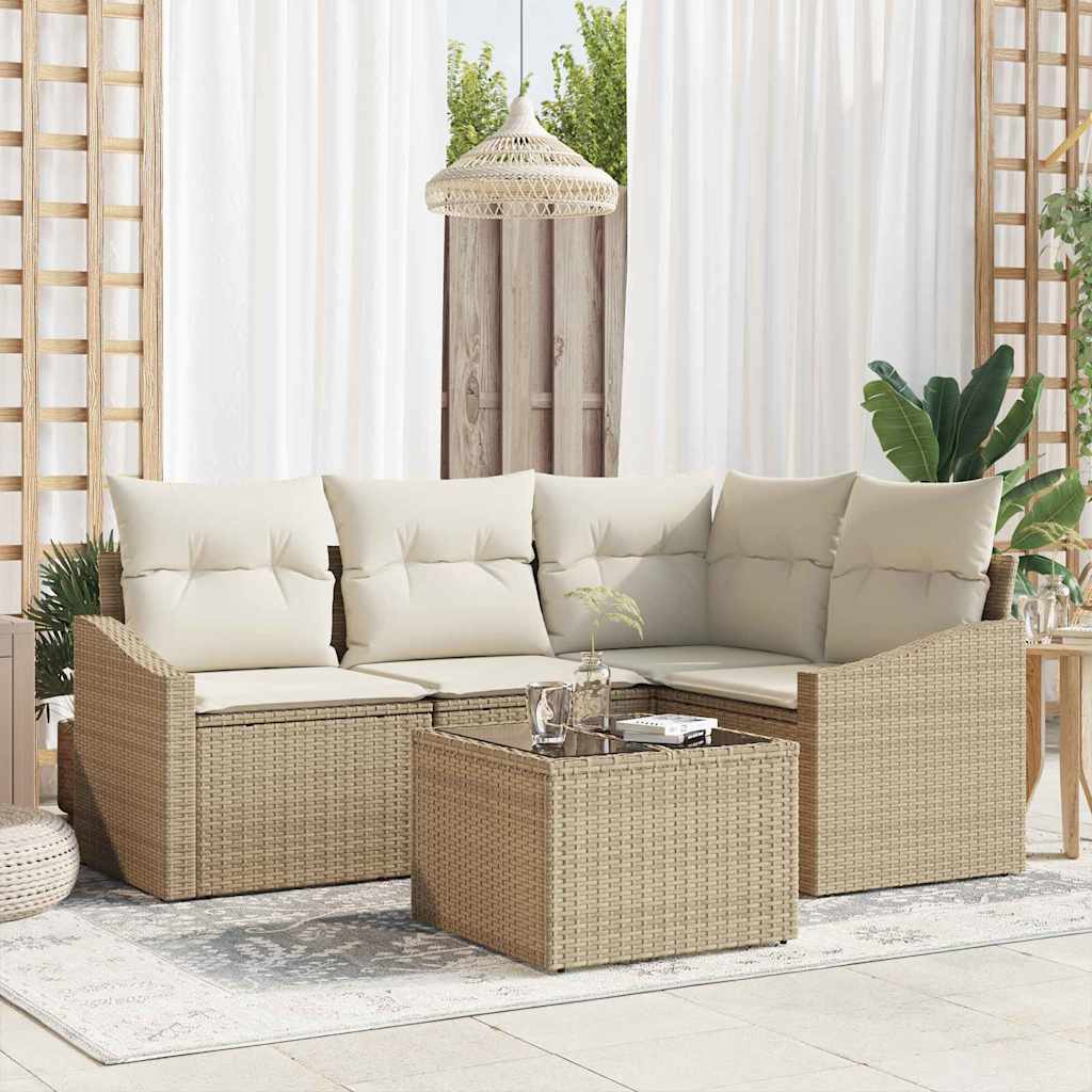 Set Divano da Giardino 5 pz Beige e Crema polyrattan