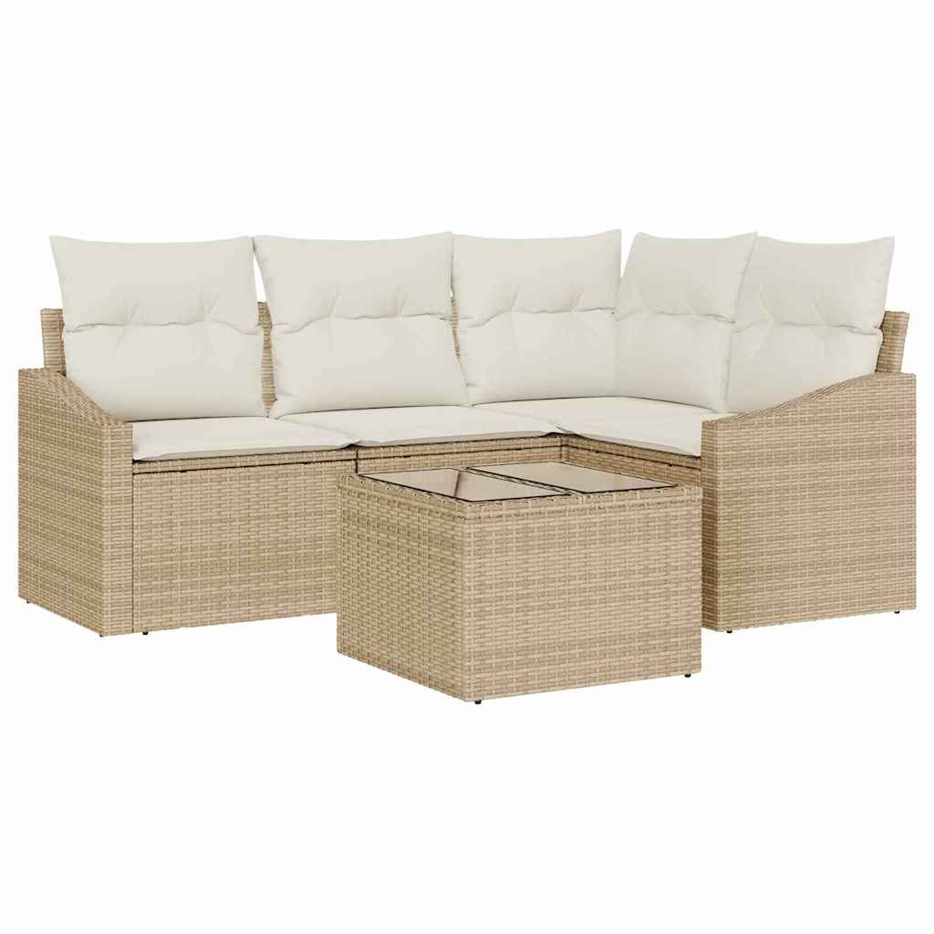 Set Divano da Giardino 5 pz Beige e Crema polyrattan