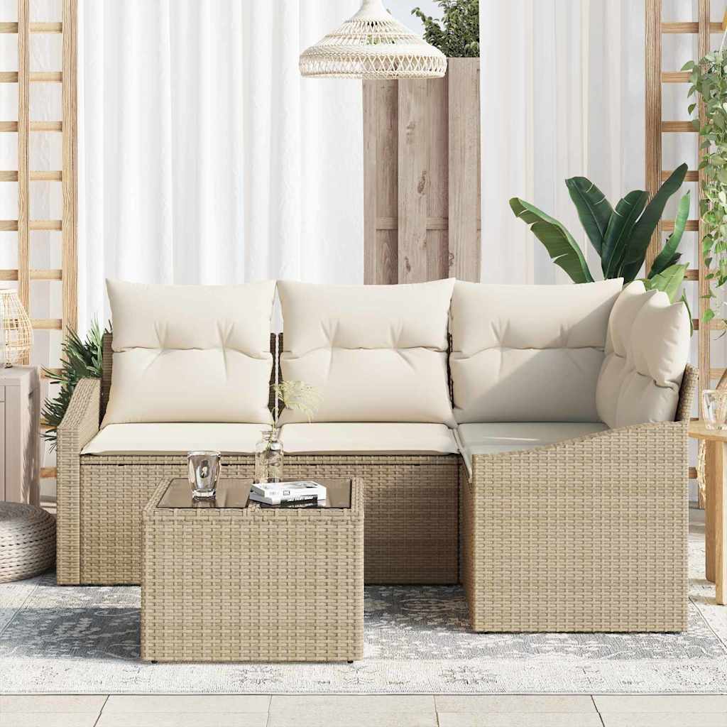 Set Divano da Giardino 5 pz Beige e Crema polyrattan