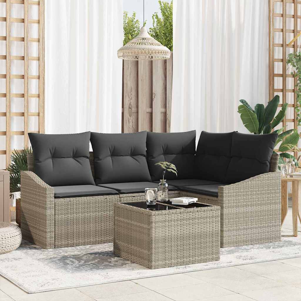Set Divano da Giardino 5 pz Grigio chiaro polyrattan