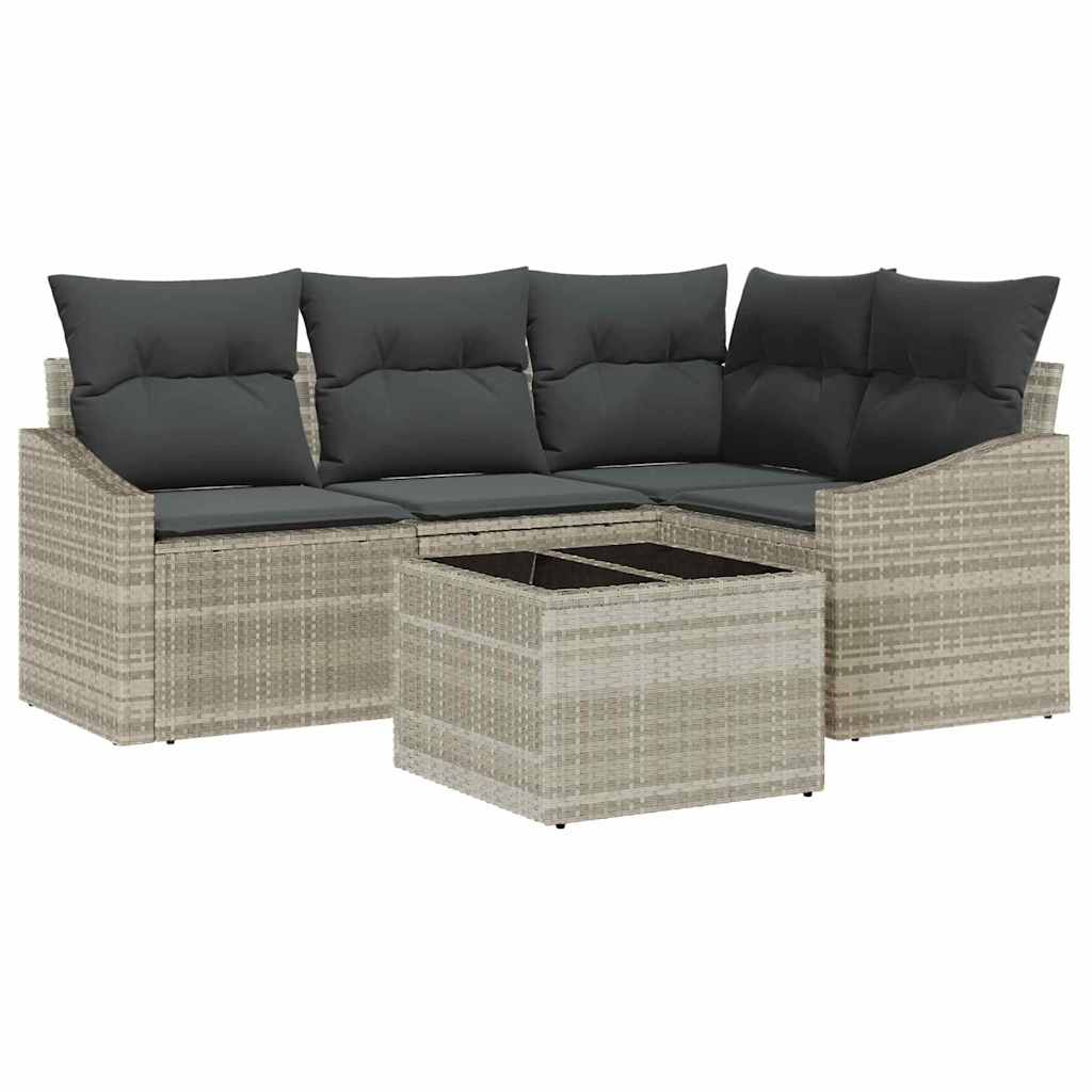 Set Divano da Giardino 5 pz Grigio chiaro polyrattan
