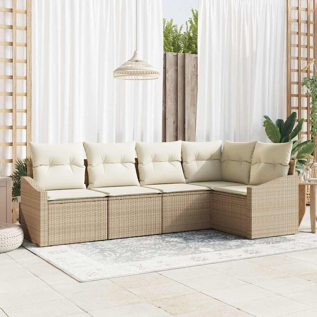 Set Divano da Giardino 5 pz Beige e Bianco polyrattan