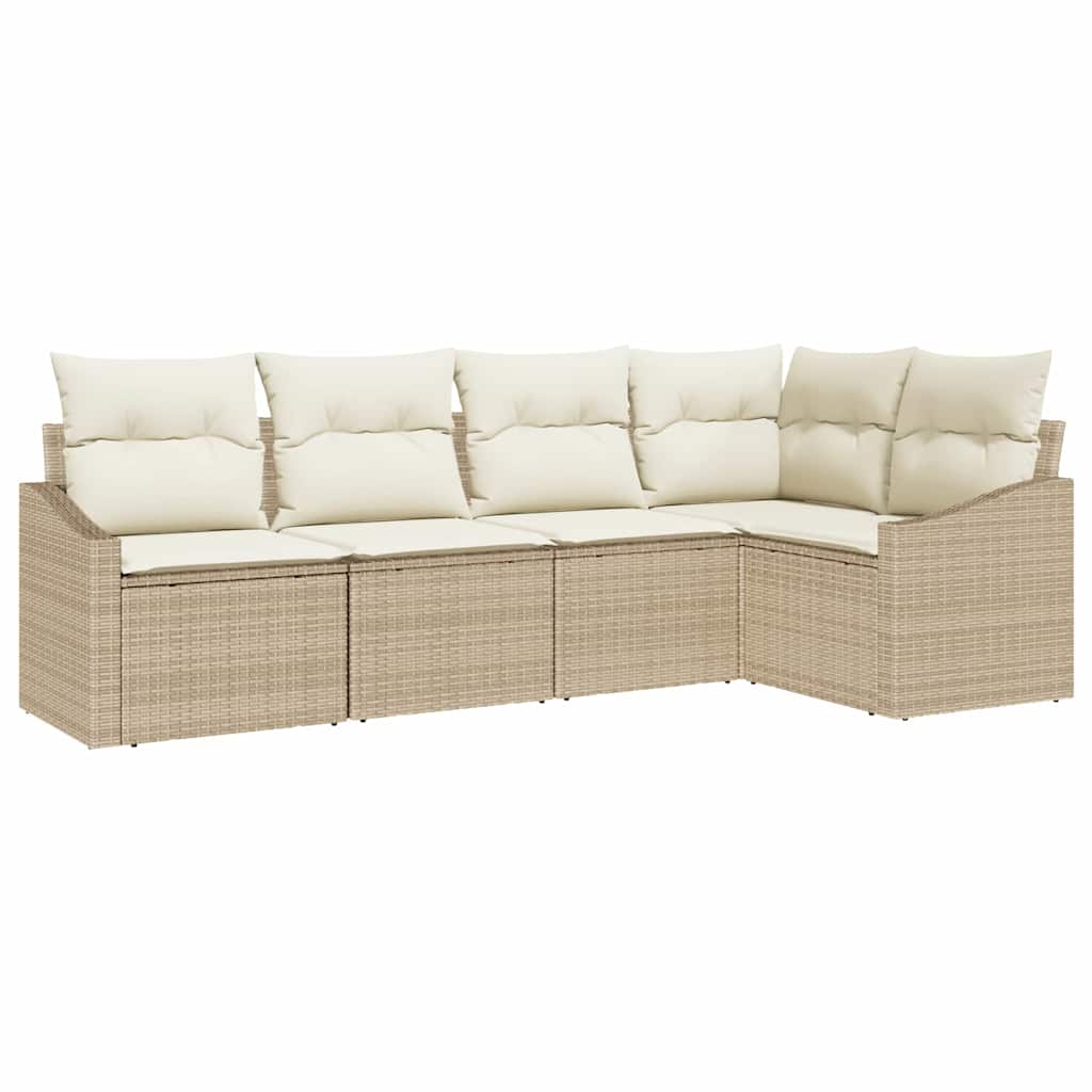 Set Divano da Giardino 5 pz Beige e Bianco polyrattan