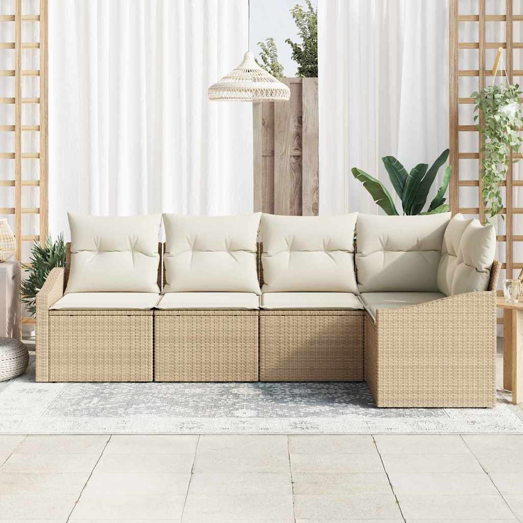 Set Divano da Giardino 5 pz Beige e Bianco polyrattan