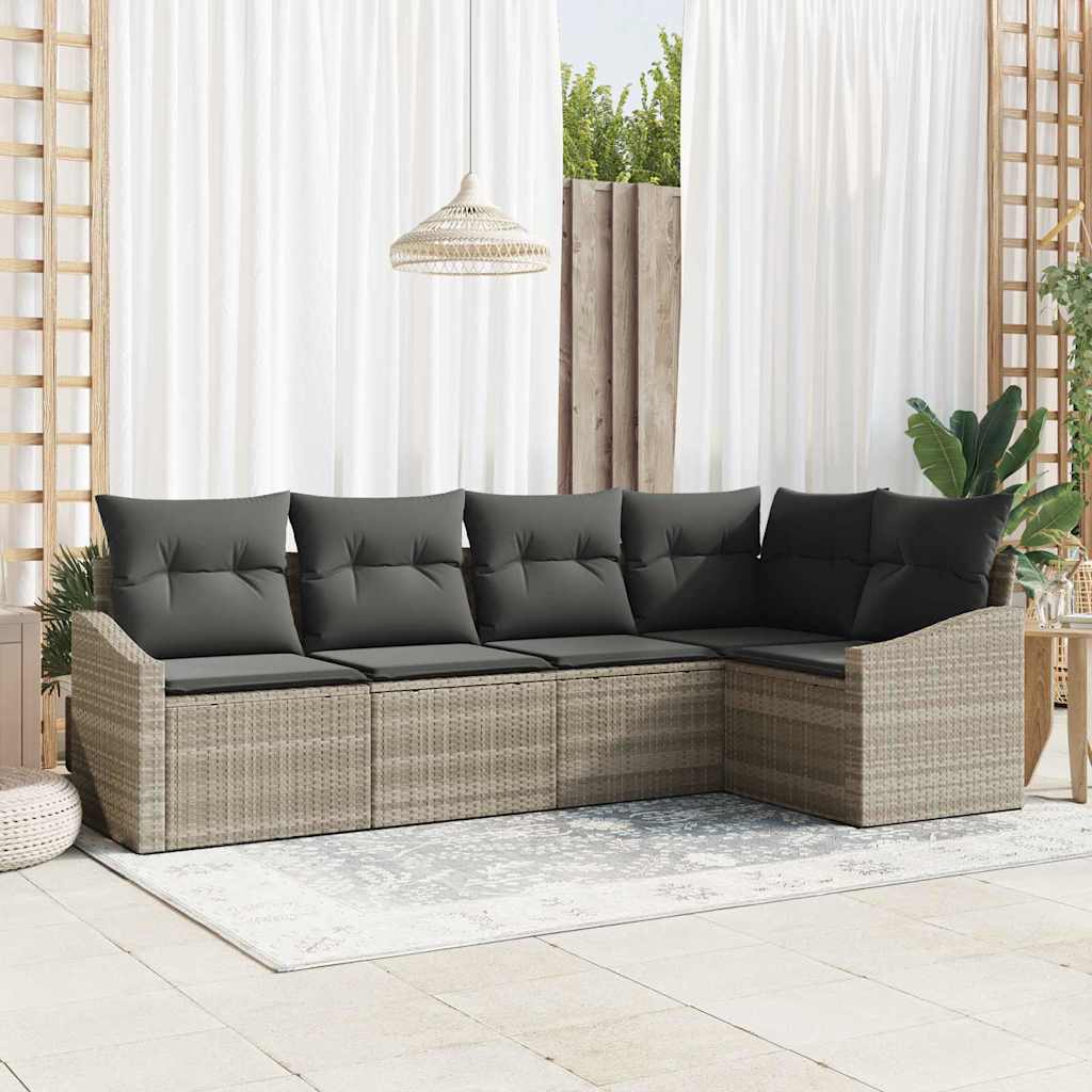 Set Divano da Giardino 5 pz Grigio chiaro polyrattan
