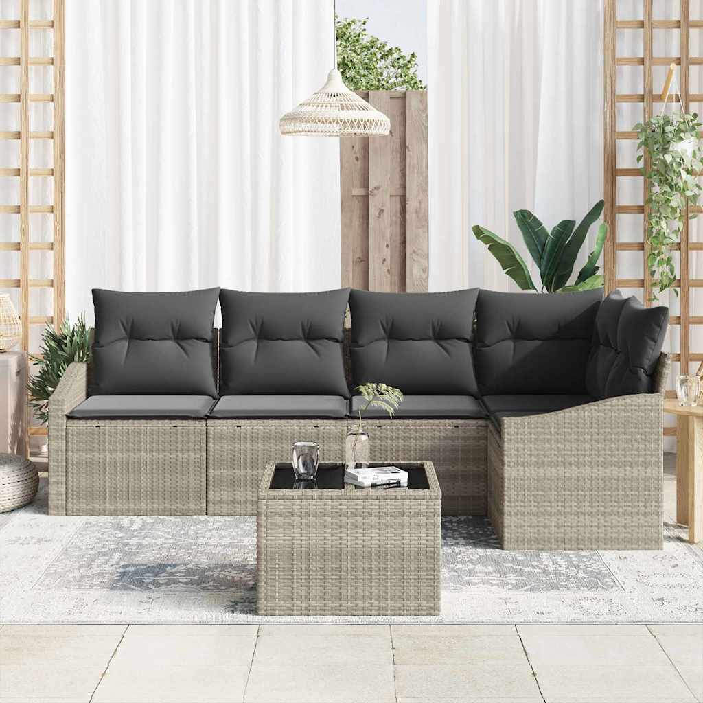 Set Divano da Giardino 6 pz Grigio chiaro polyrattan